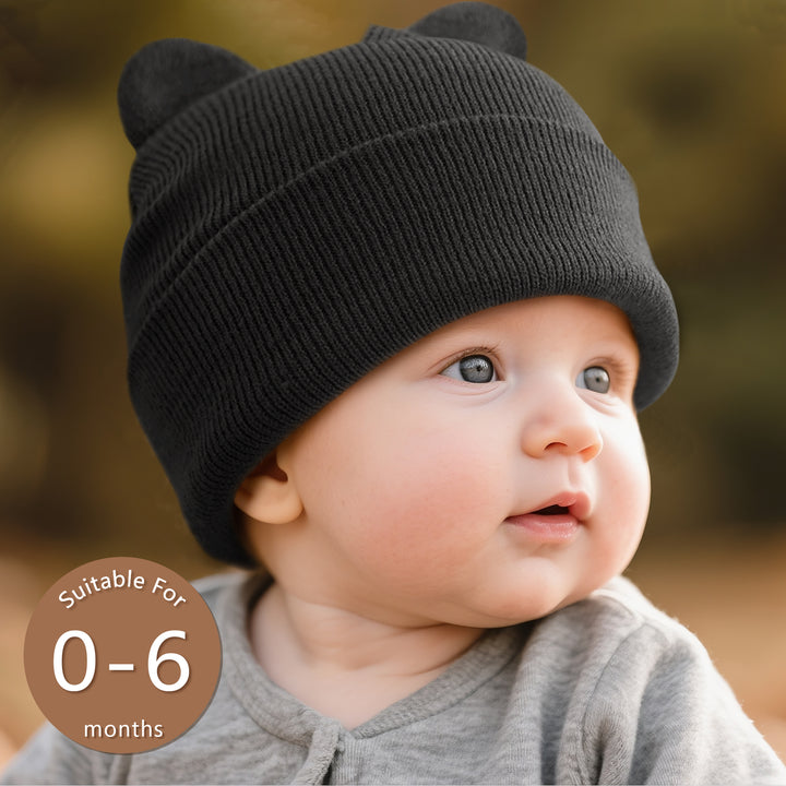 Konssy 4 Pack Baby Winter Hat with Bear Ears, Warm Rib Baby Knit Beanie for Newborns & Infants, Cozy Hat 0–6 Months