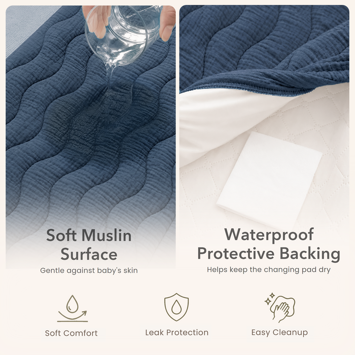 Konssy Waterproof Muslin Changing Pad Cover 2 Pack, 100% Cotton Quilted Diaper Changing Table Sheets, Soft Breathable Boho Nursery Bedding for Baby, Silent & Absorbent Standard Fit