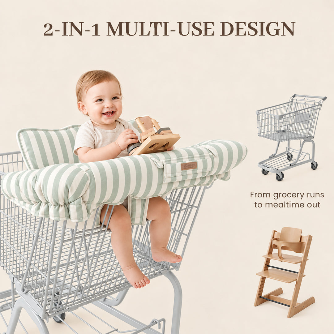 Konssy Shopping Cart Cover for Baby, High Chair Cover, 360° Protection Grocery Cart Seat Cover with Storage Pockets, Soft, Machine Washable, Portable with Carry Bag, Boys & Girls, Wide Green