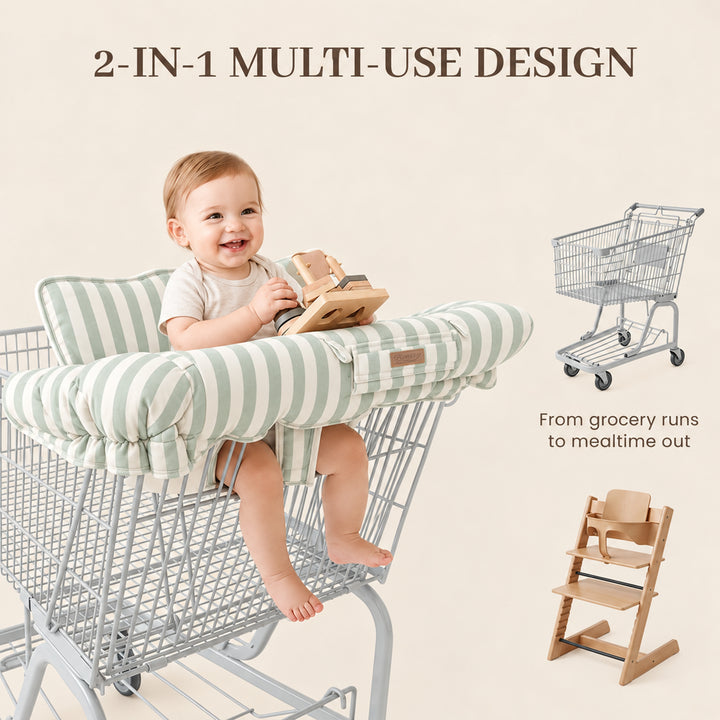 Konssy Shopping Cart Cover for Baby, High Chair Cover, 360° Protection Grocery Cart Seat Cover with Storage Pockets, Soft, Machine Washable, Portable with Carry Bag, Boys & Girls, Wide Green