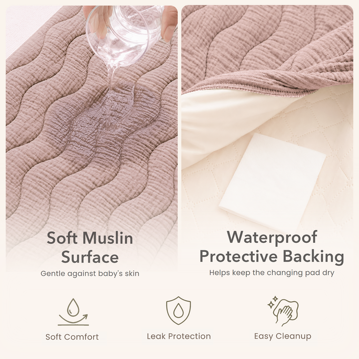 Konssy Waterproof Muslin Changing Pad Cover 2 Pack, 100% Cotton Quilted Diaper Changing Table Sheets, Soft Breathable Boho Nursery Bedding for Baby, Silent & Absorbent Standard Fit