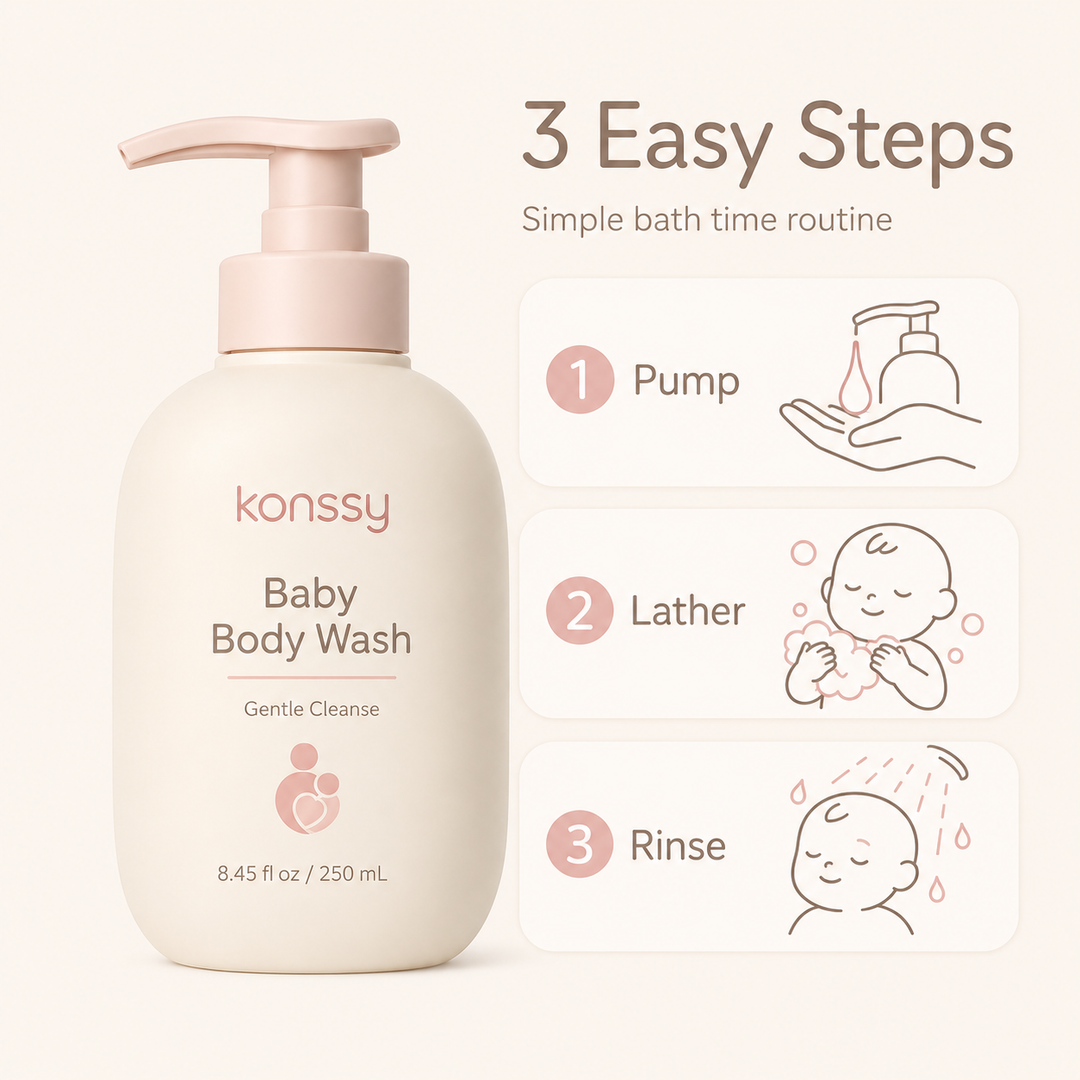 Konssy Baby Body Wash, Gentle Daily Cleanser with Soft Lather and Easy Rinse