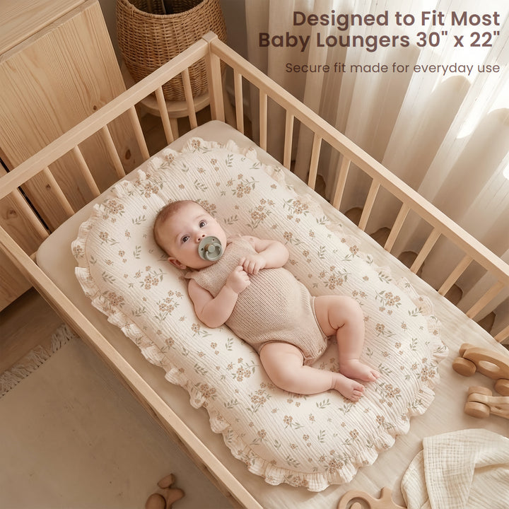 Click to see full view Konssy Muslin Baby Lounger Cover 2 Pack, 100% Cotton Newborn Lounger Cover, Soft and Breathable Lounger Slipcover for Boys Girls, Covers Only (Pink,Flower Blossom)