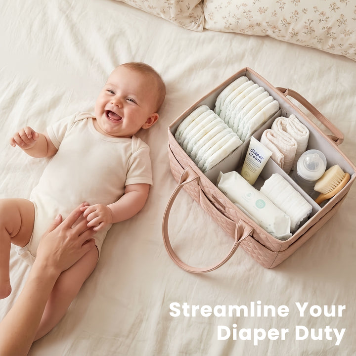 Konssy Floral Quilted Diaper Caddy Organizer, Diaper Caddy Basket with Vegan Leather Handles