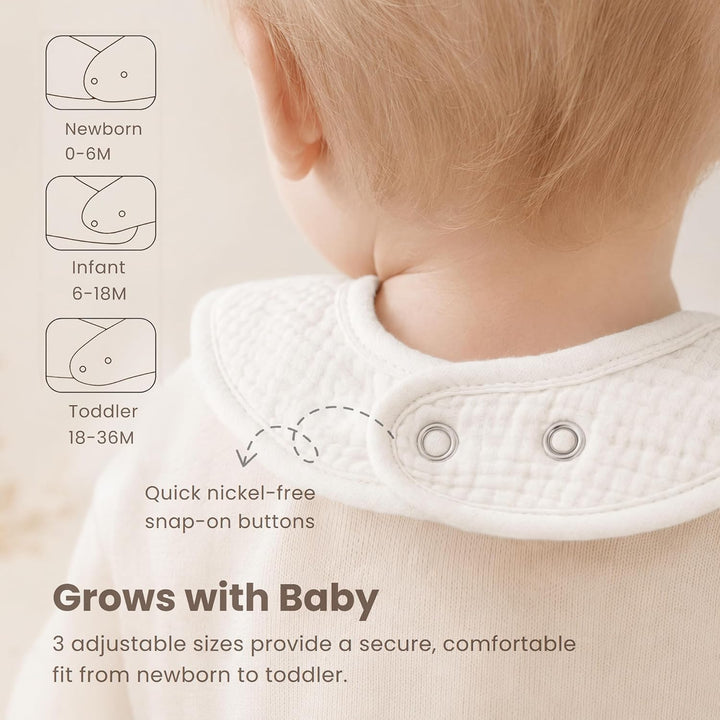 Konssy 8-Pack Muslin Baby Bibs, Adjustable Fit for Drooling and Teething Soft Absorbent, Drool Bibs for Baby Boys Girls, Cotton Front with Fleece Backing, Newborn to Toddler 0-36M