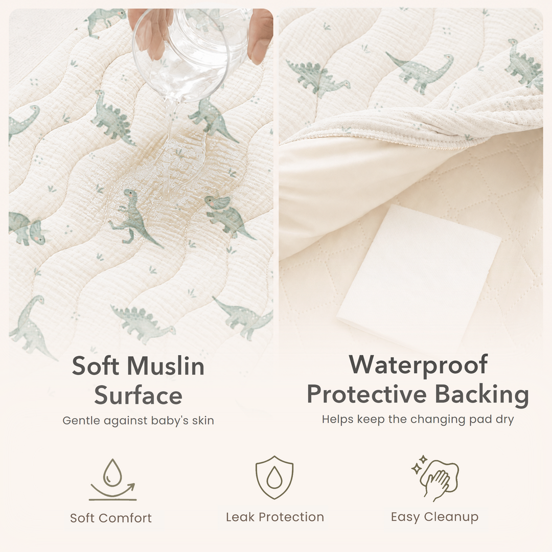 Konssy Waterproof Muslin Changing Pad Cover 2 Pack, 100% Cotton Quilted Diaper Changing Table Sheets, Soft Breathable Boho Nursery Bedding for Baby, Silent & Absorbent Standard Fit