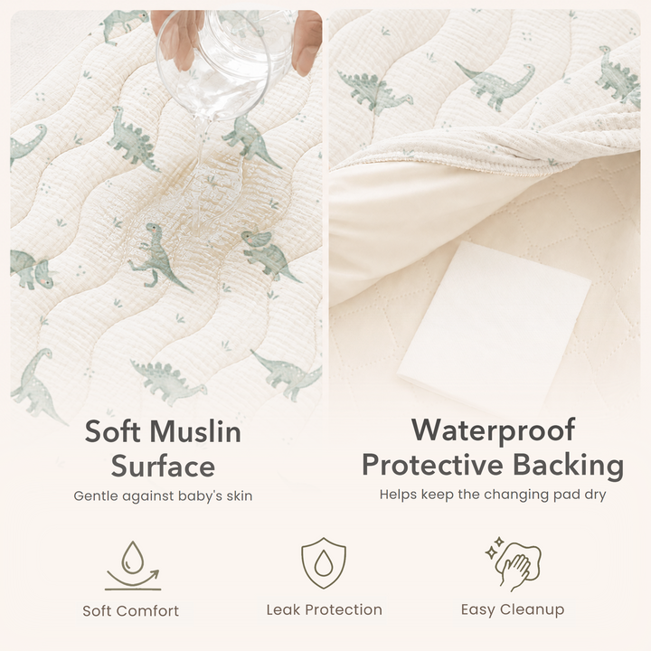 Konssy Waterproof Muslin Changing Pad Cover 2 Pack, 100% Cotton Quilted Diaper Changing Table Sheets, Soft Breathable Boho Nursery Bedding for Baby, Silent & Absorbent Standard Fit