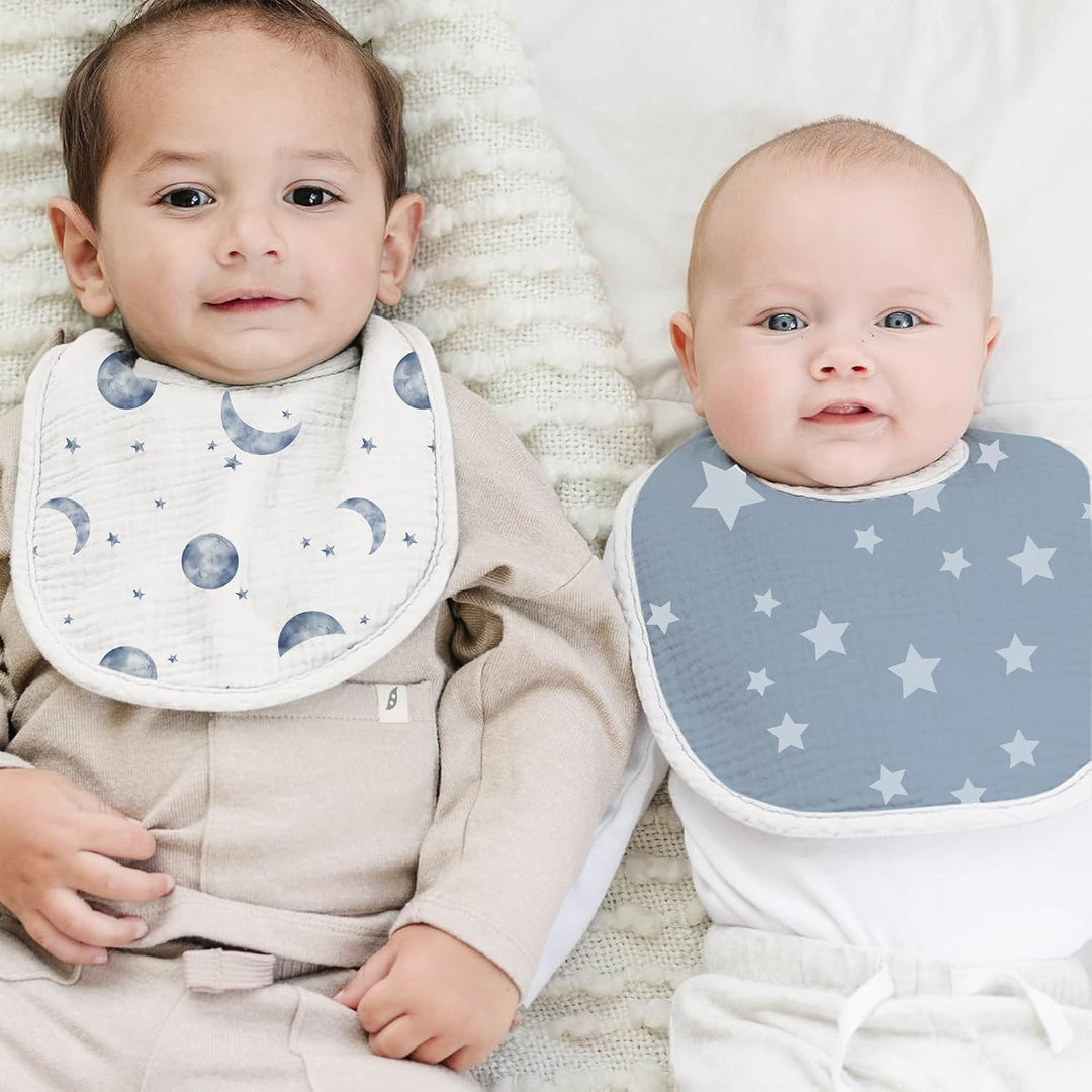 Konssy 8-Pack Muslin Baby Bibs, Adjustable Fit for Drooling and Teething Soft Absorbent, Drool Bibs for Baby Boys Girls, Cotton Front with Fleece Backing, Newborn to Toddler 0-36M
