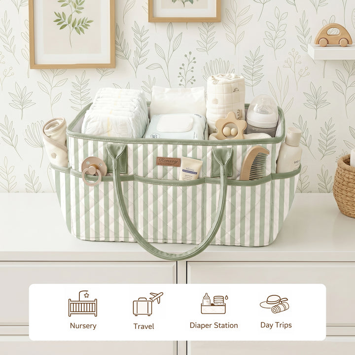 Konssy Quilted Diaper Caddy Organizer, Diaper Caddy Basket with Vegan Leather Handles, Water-Repellent Nursery Storage Basket, Portable Car Organizer, Registry Search Must Haves