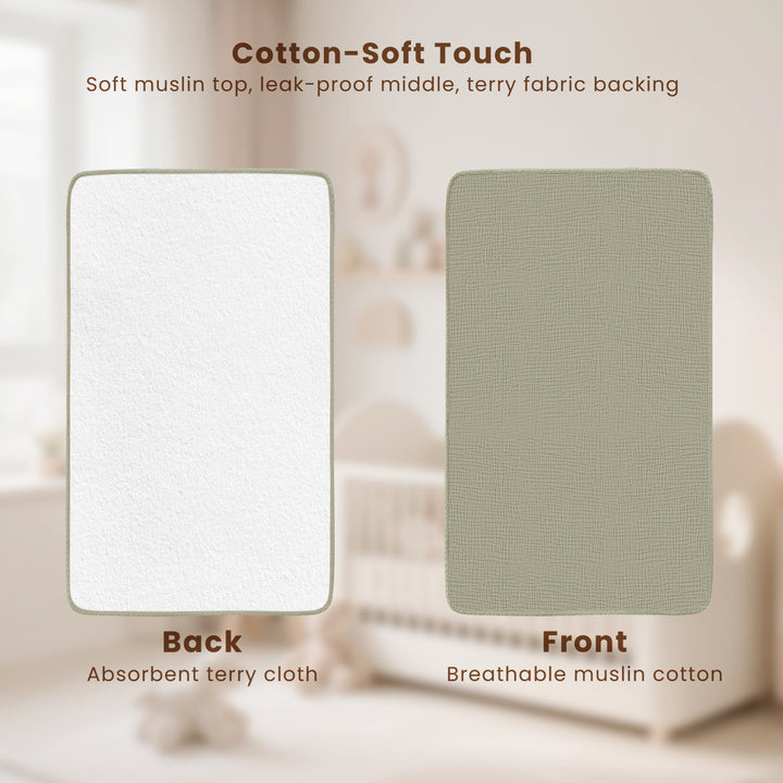 Konssy 2 Pack Waterproof Muslin Cotton Portable Changing Pad 30"x 17", Soft & Foldable Baby Changing Mat Travel Pad with Terry Backing, Shower Gift for Newborn Girls Boys