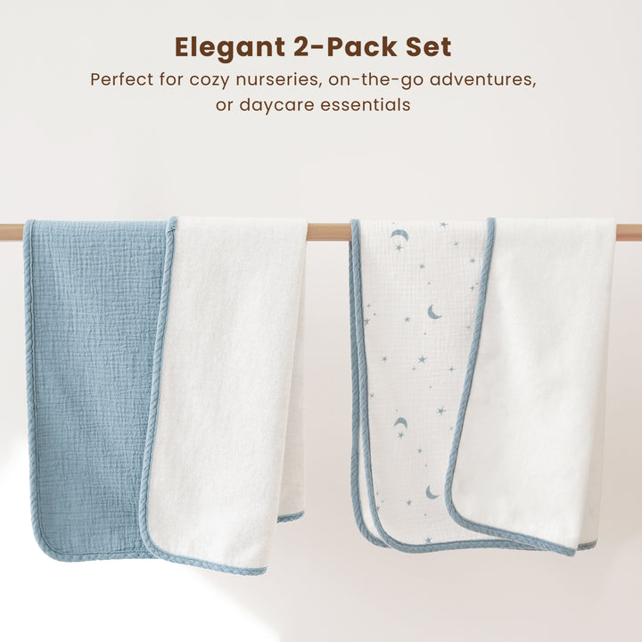Konssy 2 Pack Waterproof Muslin Cotton Portable Changing Pad 30"x 17", Soft & Foldable Baby Changing Mat Travel Pad with Terry Backing, Shower Gift for Newborn Girls Boys