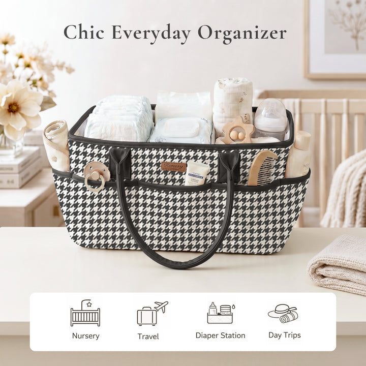 Konssy Quilted Diaper Caddy Organizer, Diaper Caddy Basket with Vegan Leather Handles, Water-Repellent Nursery Storage Basket, Portable Car Organizer, Registry Search Must Haves