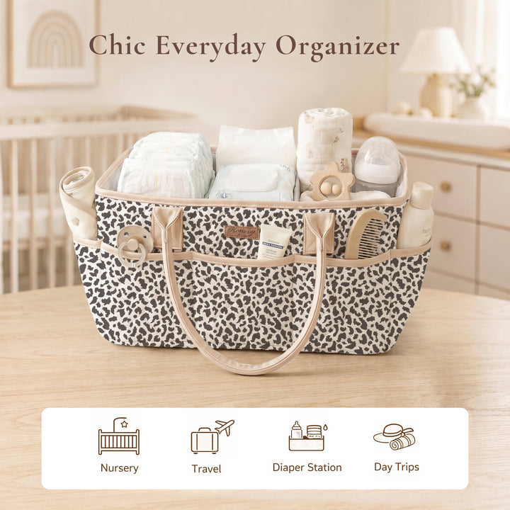 Konssy Quilted Diaper Caddy Organizer, Diaper Caddy Basket with Vegan Leather Handles, Water-Repellent Nursery Storage Basket, Portable Car Organizer, Registry Search Must Haves