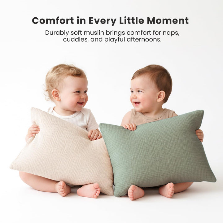 Konssy 2 Pack Muslin Toddler Pillowcases, Soft Baby Pillow Cases, 13"x18" - Cream,Fog Green - image 7