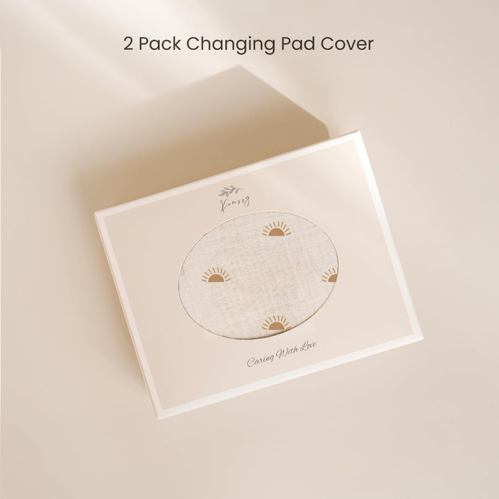 Konssy 2 Pack Muslin Changing Pad Covers for Baby Girls Boys, 32"x16" - Camel,Sun - image 6