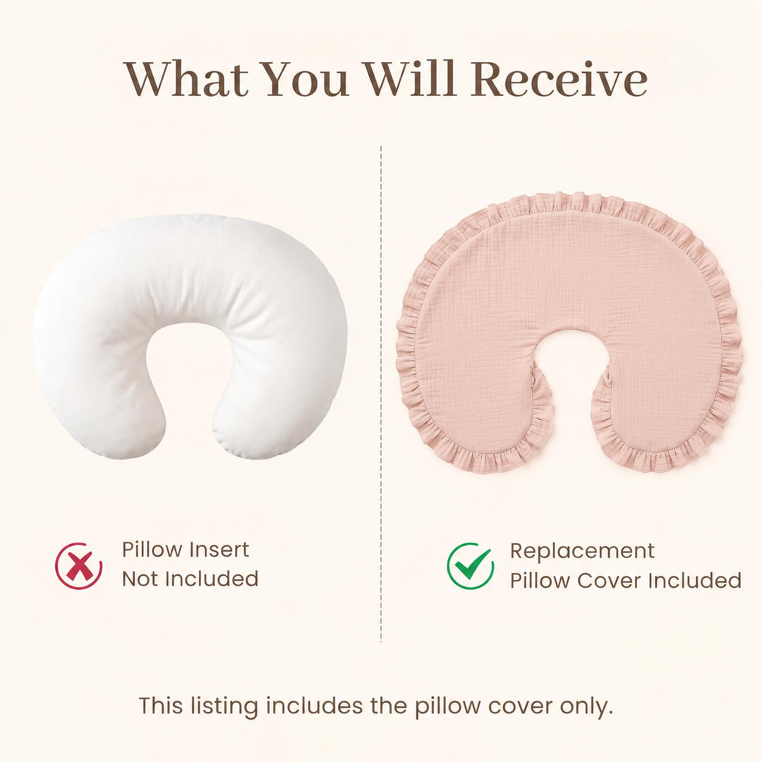 Konssy 100% Muslin Cotton Soft Nursing Pillow Cover with Ruffle Trim - Pink - image 6