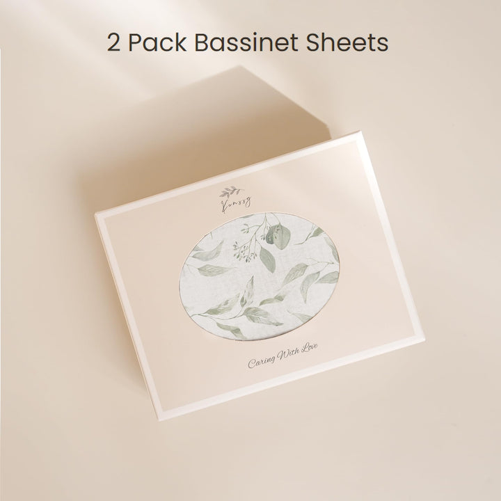 Konssy 2 Pack Muslin Bassinet Sheets for Baby Girls Boys, 32"x16" - Green,Green Leaves - image 6