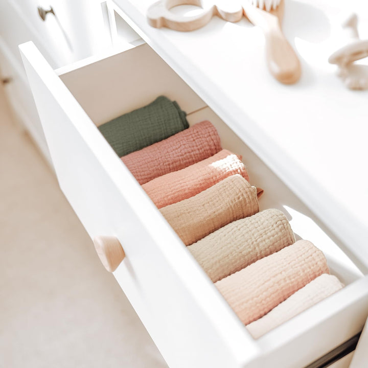 Konssy 7 Pack Face Cloths, 100% Muslin Cotton Wash Cloth for Washing Face - Fog Green - image 8