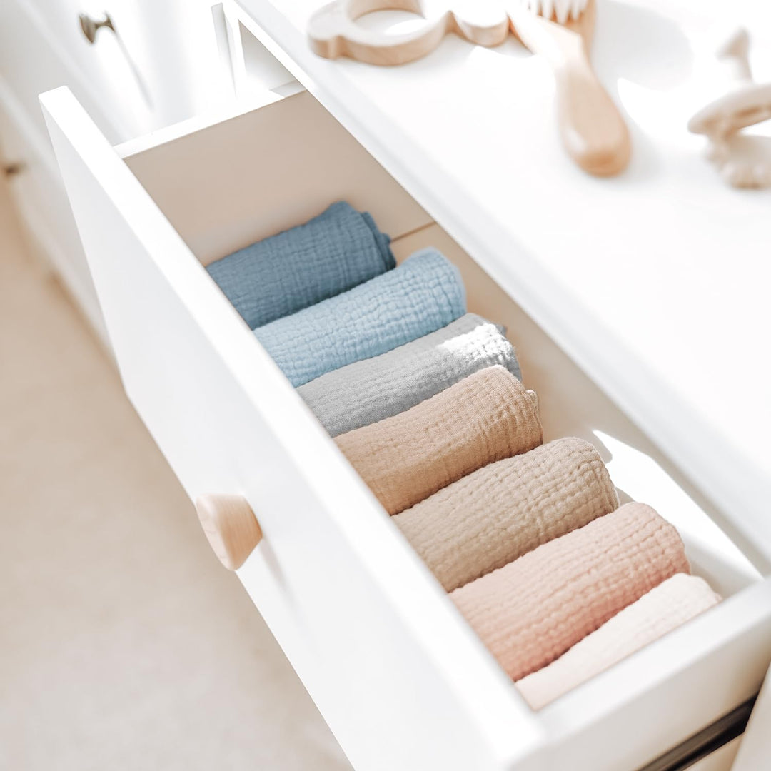 Konssy 7 Pack Face Cloths, 100% Muslin Cotton Wash Cloth for Washing Face - Fog Blue - image 8