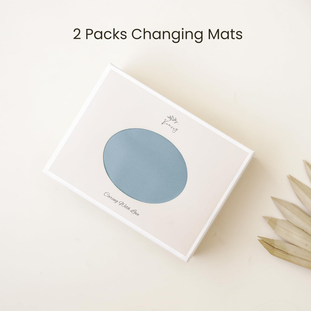 Konssy Faux Leather Waterproof Baby Changing Mat 2 Pack, Regular, 30"x17" - Blue,Beige - image 5