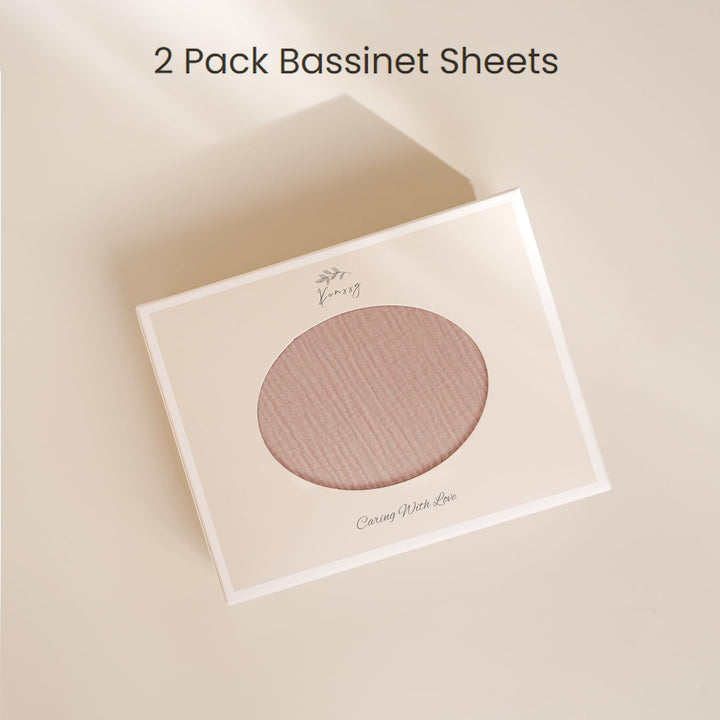Konssy 2 Pack Muslin Bassinet Sheets for Baby Girls Boys, 32"x16" - Pink,Cream - image 6