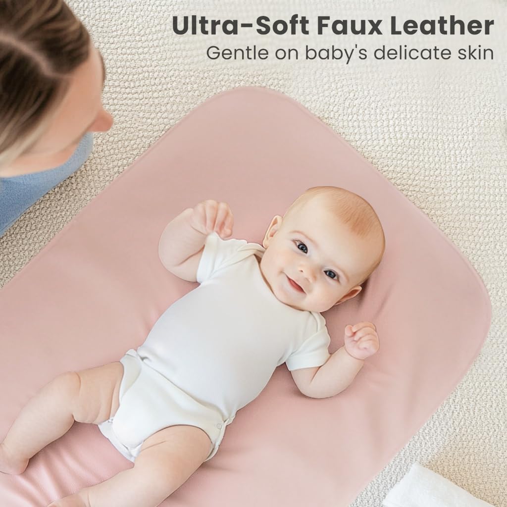 Konssy Faux Leather Baby Changing Mat 2 Pack, Oval, 30"x17" - Blush,Beige - image 3
