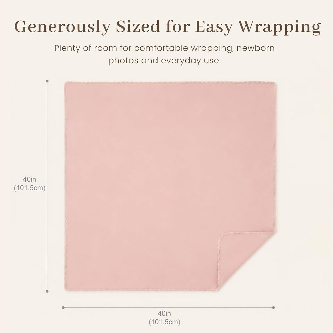 Konssy Baby Swaddle Blanket Set for Girl, 4-Piece Newborn Receiving Blanket/Soft & Stretchy, Matching Bow Hat, Headband and Wooden Sign, Floral & Solid, Newborn Photos and Birth Announcements