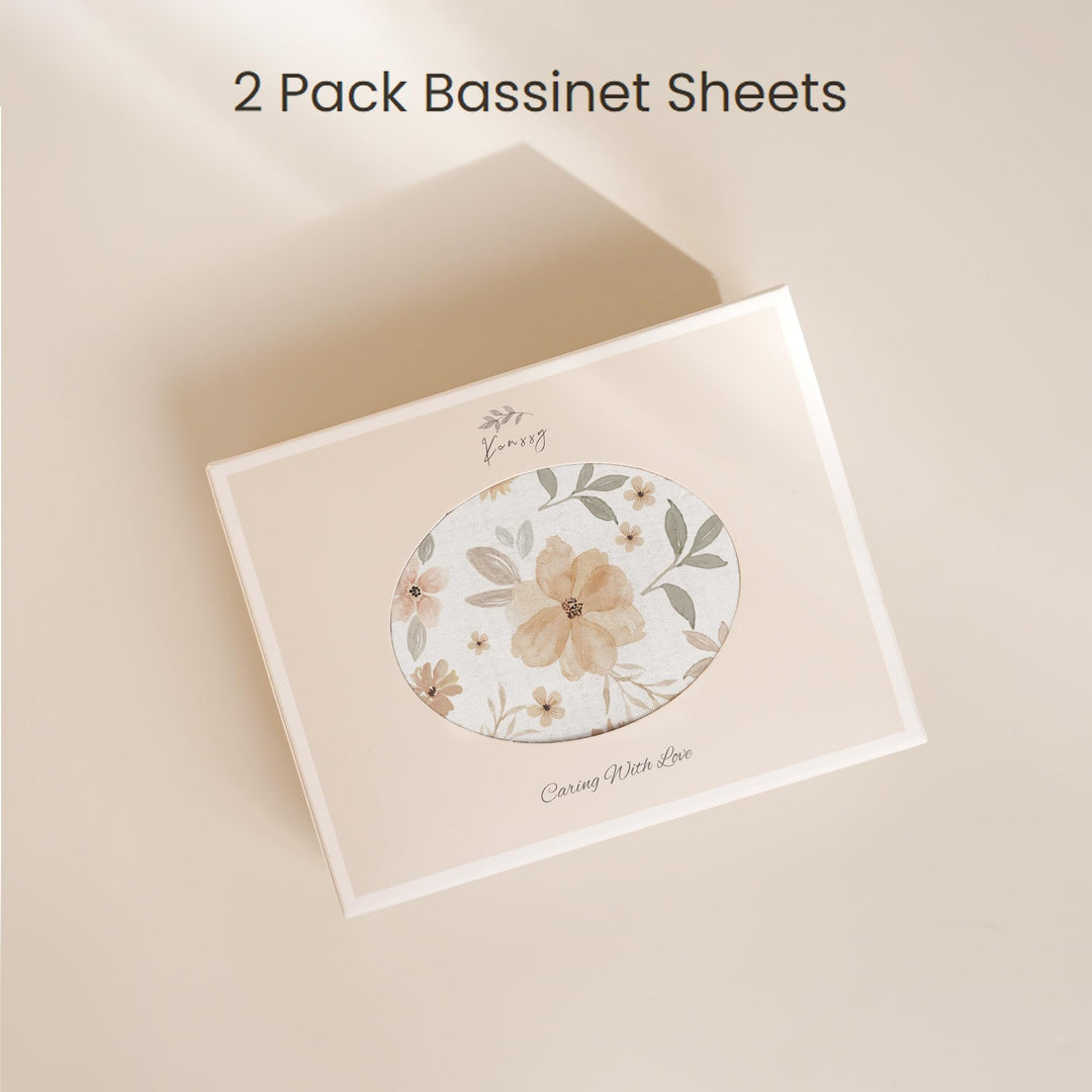 Konssy 2 Pack Muslin Bassinet Sheets for Baby Girls Boys, 32"x16" - Toffee, Flourish - image 6