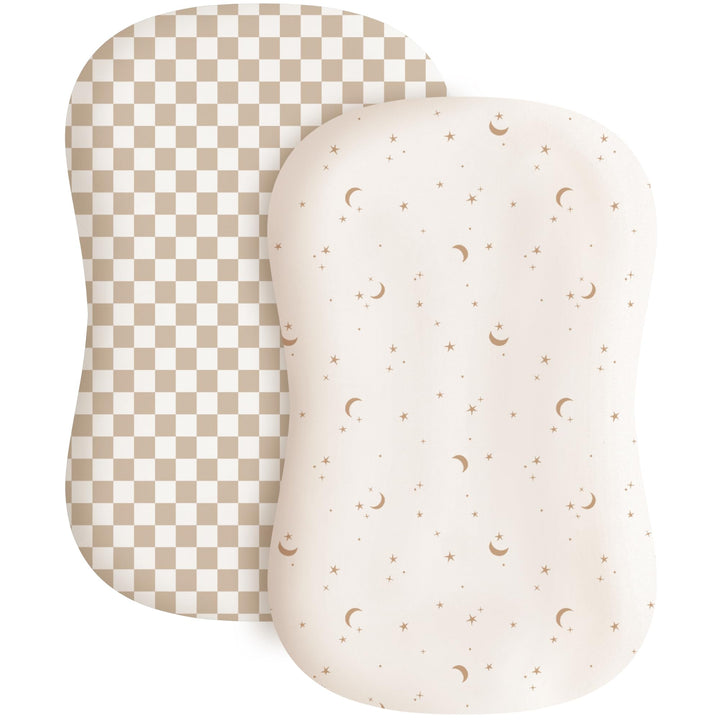 Konssy 2 Pack Baby Lounger Cover, Stretchy Infant Slipcover, Covers Only - Coffee Check,Moon - image 1