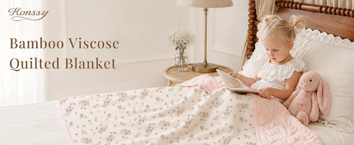 Konssy Floral & Quilted Baby Blanket for Girls, 33.5 x 45 in - product details 1