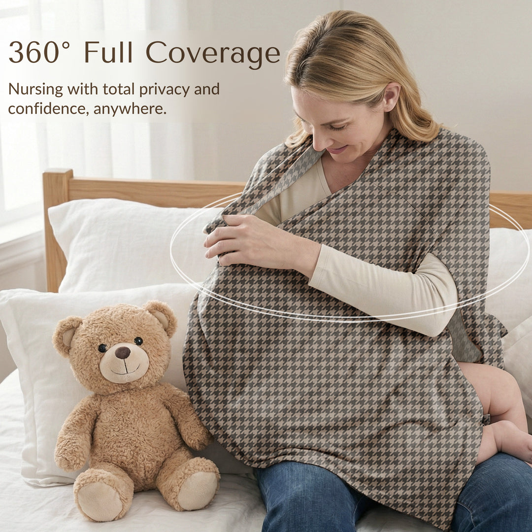 Konssy Rayon Made from Bamboo Nursing Cover for Breastfeeding, Buttery-Soft 360° Full Privacy Nursing Poncho, Breathable Stretchy Breastfeeding Cover, Multi-Use Car Seat Canopy (Black Hound)
