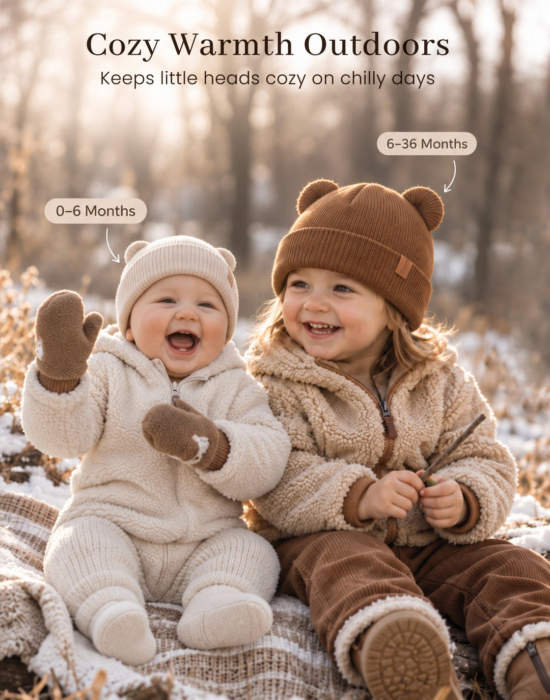Konssy 4 Pack Baby Beanie with Bear Ear Warm Winter Hat for Newborn Infant Cozy Double-Layer Knitted Warm Cap, Extra-Soft Stretch Beanies, Multicolor Set, Baby Winter Hat for Boys and Girls 0-6 Months