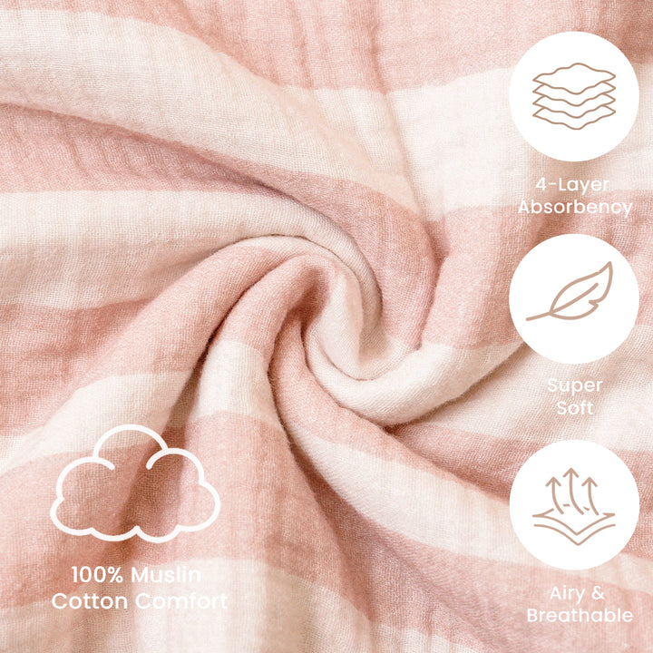 Konssy Muslin Hooded Bath Towels for Kids, 100% Cotton, Soft Quick-Dry Bath/Beach/Pool Towel Poncho with Front Pocket for Toddlers, Lightweight & Absorbent (1-3 Years)