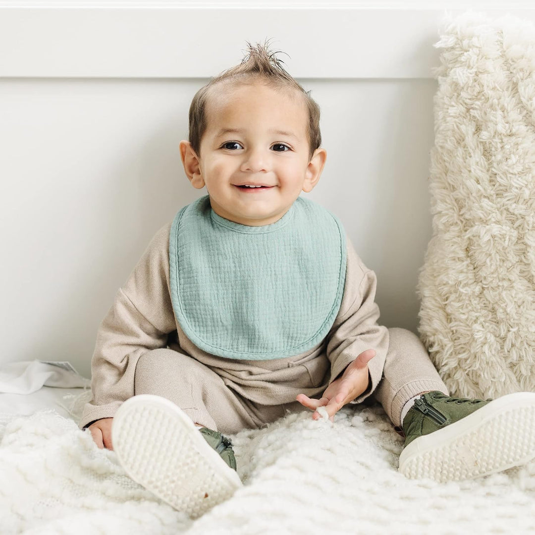 Konssy 8-Pack Muslin Baby Bibs, Adjustable Fit for Drooling and Teething Soft Absorbent, Drool Bibs for Baby Boys Girls, Cotton Front with Fleece Backing, Newborn to Toddler 0-36M