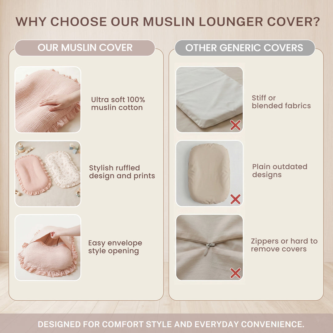 Click to see full view Konssy Muslin Baby Lounger Cover 2 Pack, 100% Cotton Newborn Lounger Cover, Soft and Breathable Lounger Slipcover for Boys Girls, Covers Only (Pink,Flower Blossom)