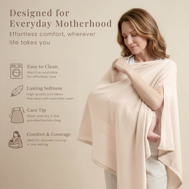 Konssy Nursing Cover for Breastfeeding, Soft & Breathable Privacy Poncho, Multi-Use Feeding Shawl, Comfortable & Portable Breastfeeding Cover for Women (Beige)