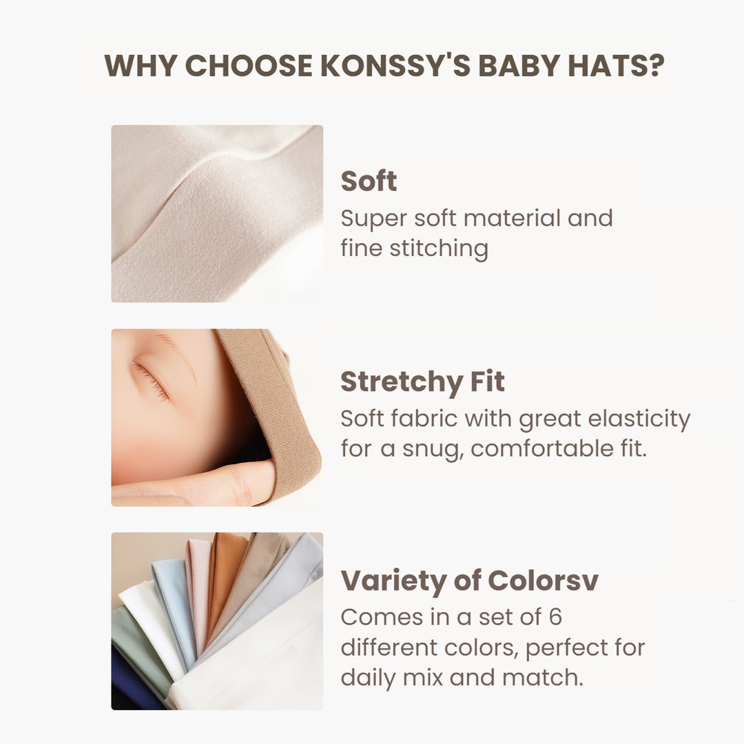 Konssy 6-Pack Baby Beanie Hats for Newborns