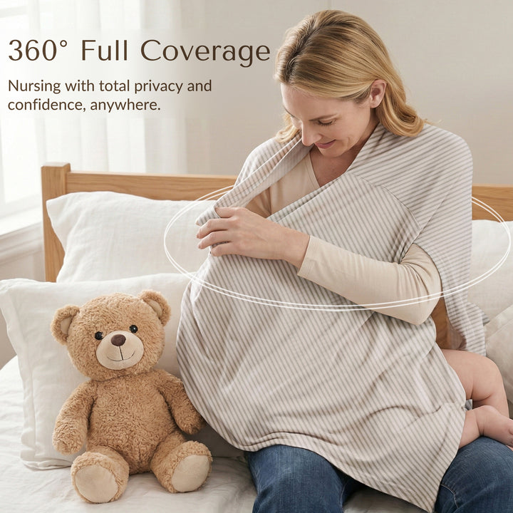 Konssy Nursing Cover for Breastfeeding, 360 Full Privacy Breathable Breastfeeding Cover, Multi-use Carseat Canopy (Grey Stripe)