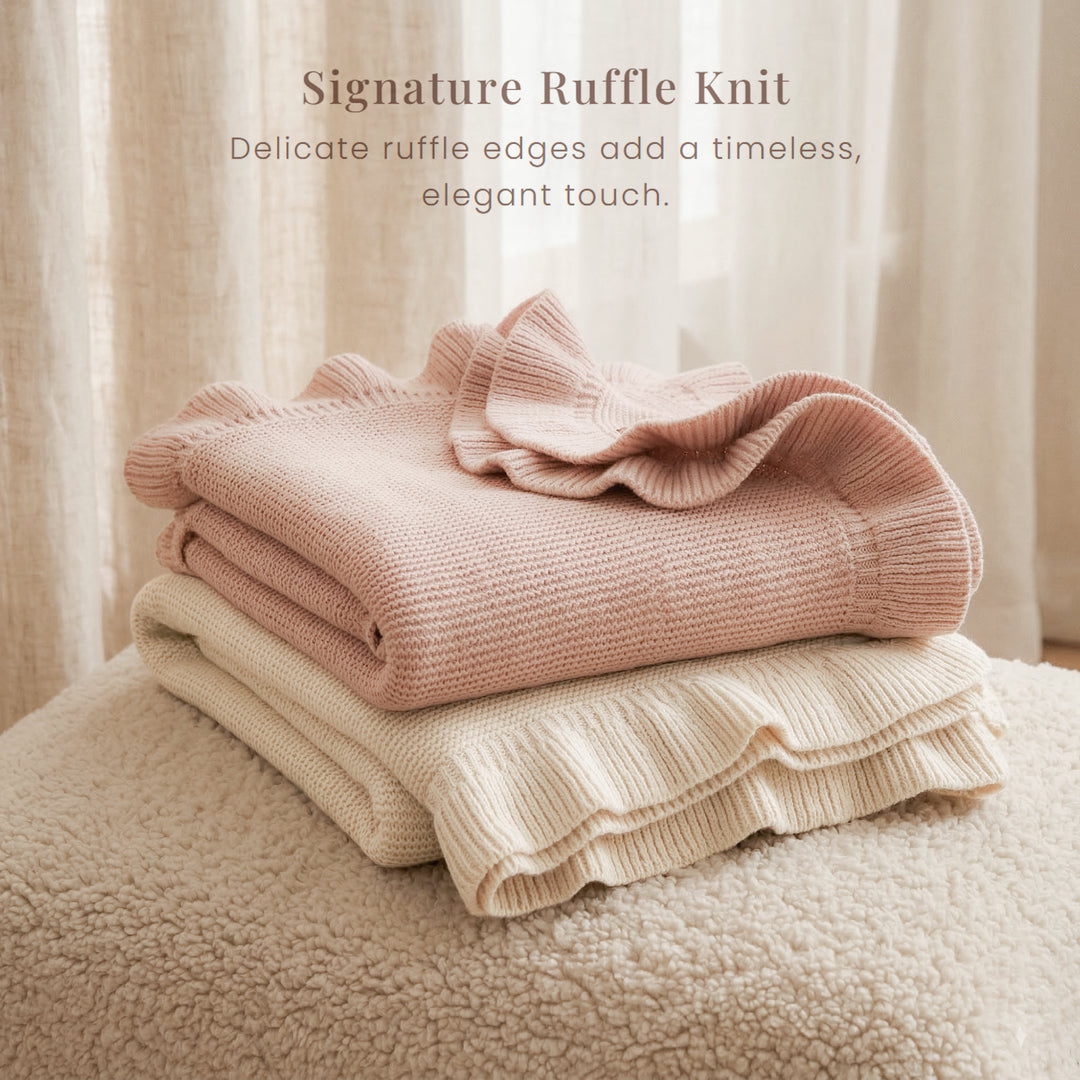 Konssy Knit Baby Blanket with Ruffle Edge, Ultra-Soft Receiving Baby Blankets for Girl