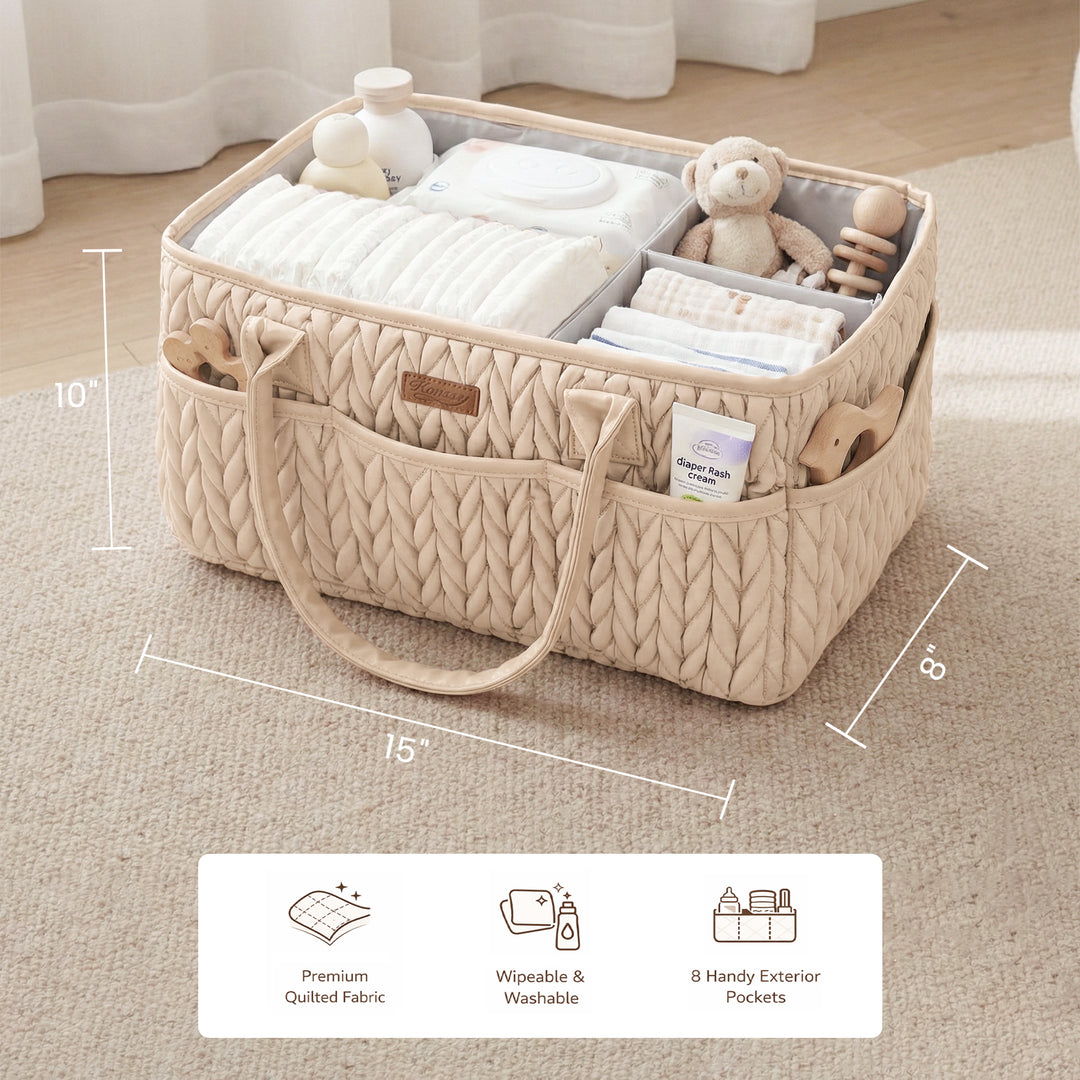 Konssy Braided Quilted Diaper Caddy Organizer
