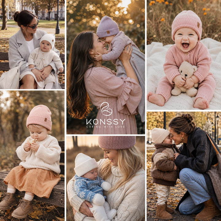 Konnsy 4 Pack Baby Beanie Warm Winter Hats for Newborn Infant Boys Girls | Cozy Double-Layer Knitted Warm Cap, Extra-Soft, Stretch Beanies Without Tight Marks, Multicolor set, Baby Beanies 0-6 Months
