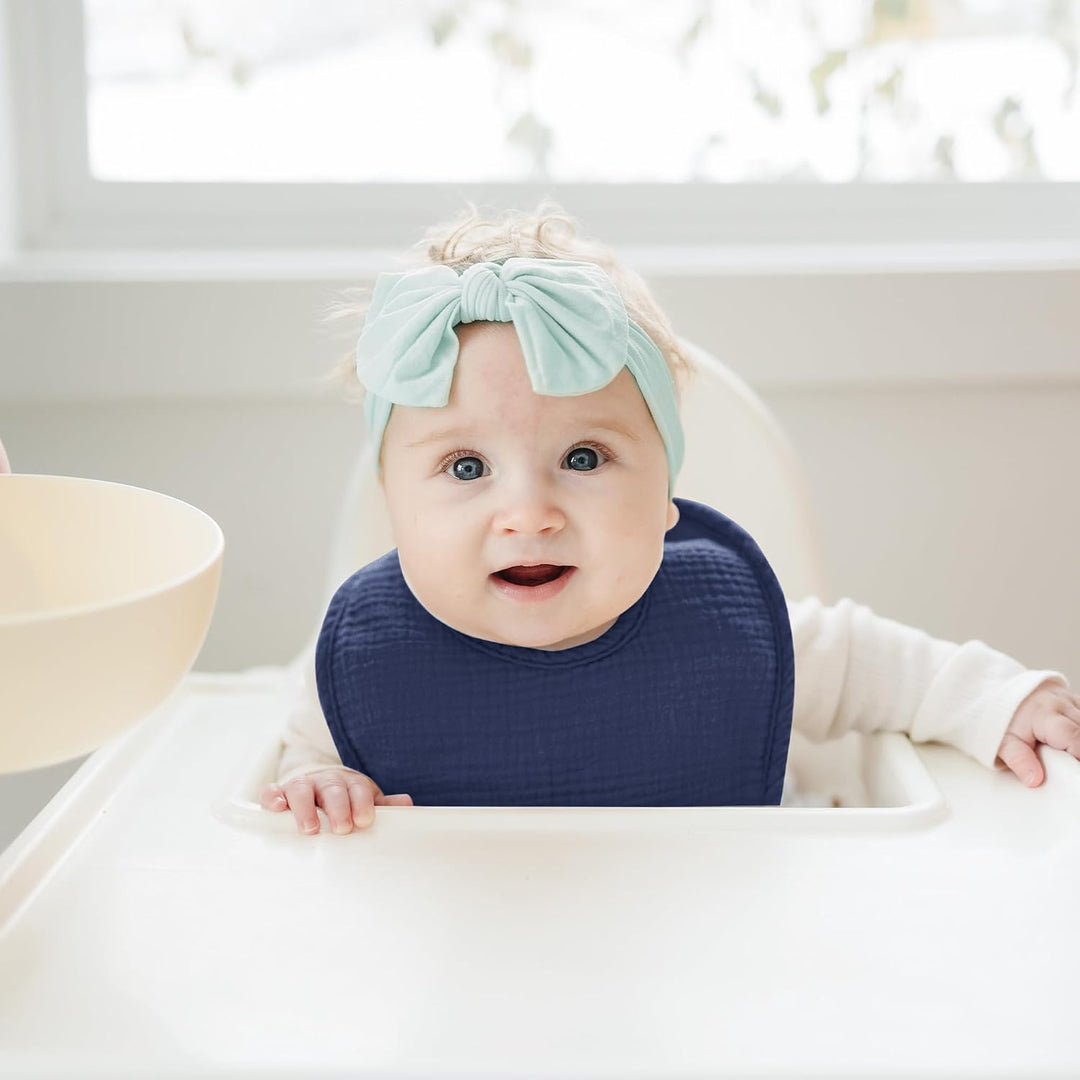 Konssy 8-Pack Muslin Baby Bibs, Adjustable Fit for Drooling and Teething Soft Absorbent, Drool Bibs for Baby Boys Girls, Cotton Front with Fleece Backing, Newborn to Toddler 0-36M