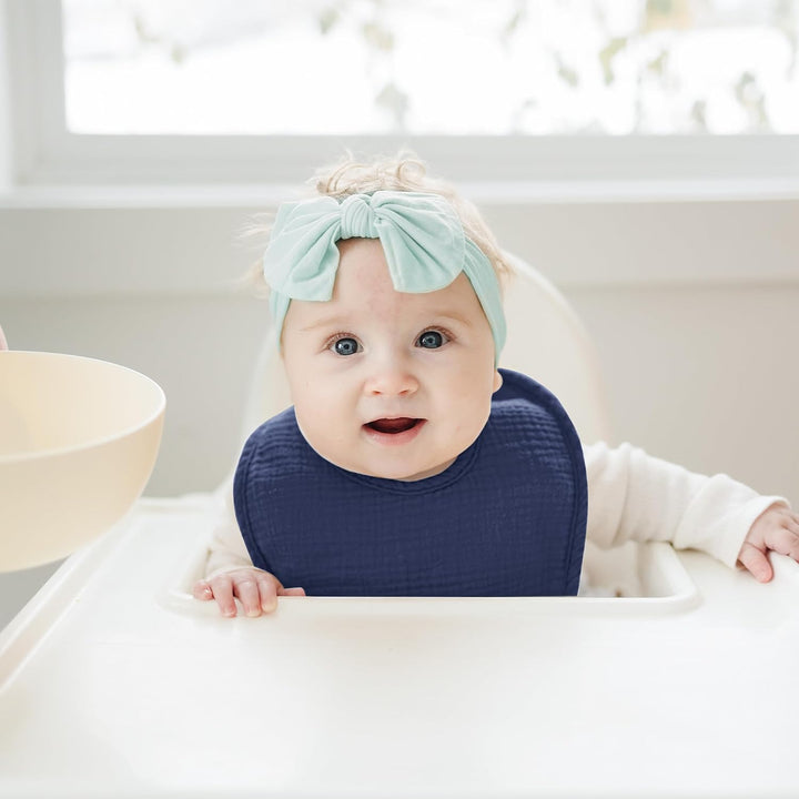Konssy 8-Pack Muslin Baby Bibs, Adjustable Fit for Drooling and Teething Soft Absorbent, Drool Bibs for Baby Boys Girls, Cotton Front with Fleece Backing, Newborn to Toddler 0-36M