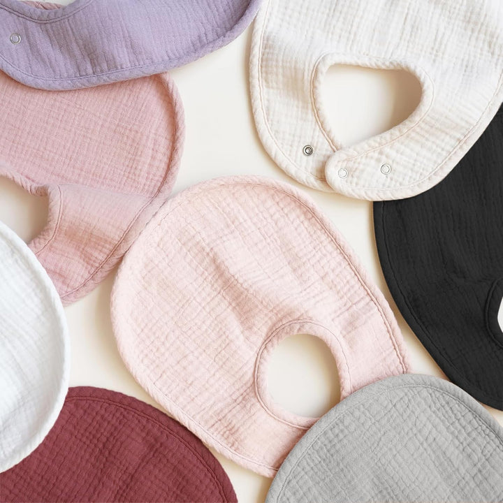 Konssy 8-Pack Muslin Baby Bibs, Adjustable Fit for Drooling and Teething Soft Absorbent, Drool Bibs for Baby Boys Girls, Cotton Front with Fleece Backing, Newborn to Toddler 0-36M