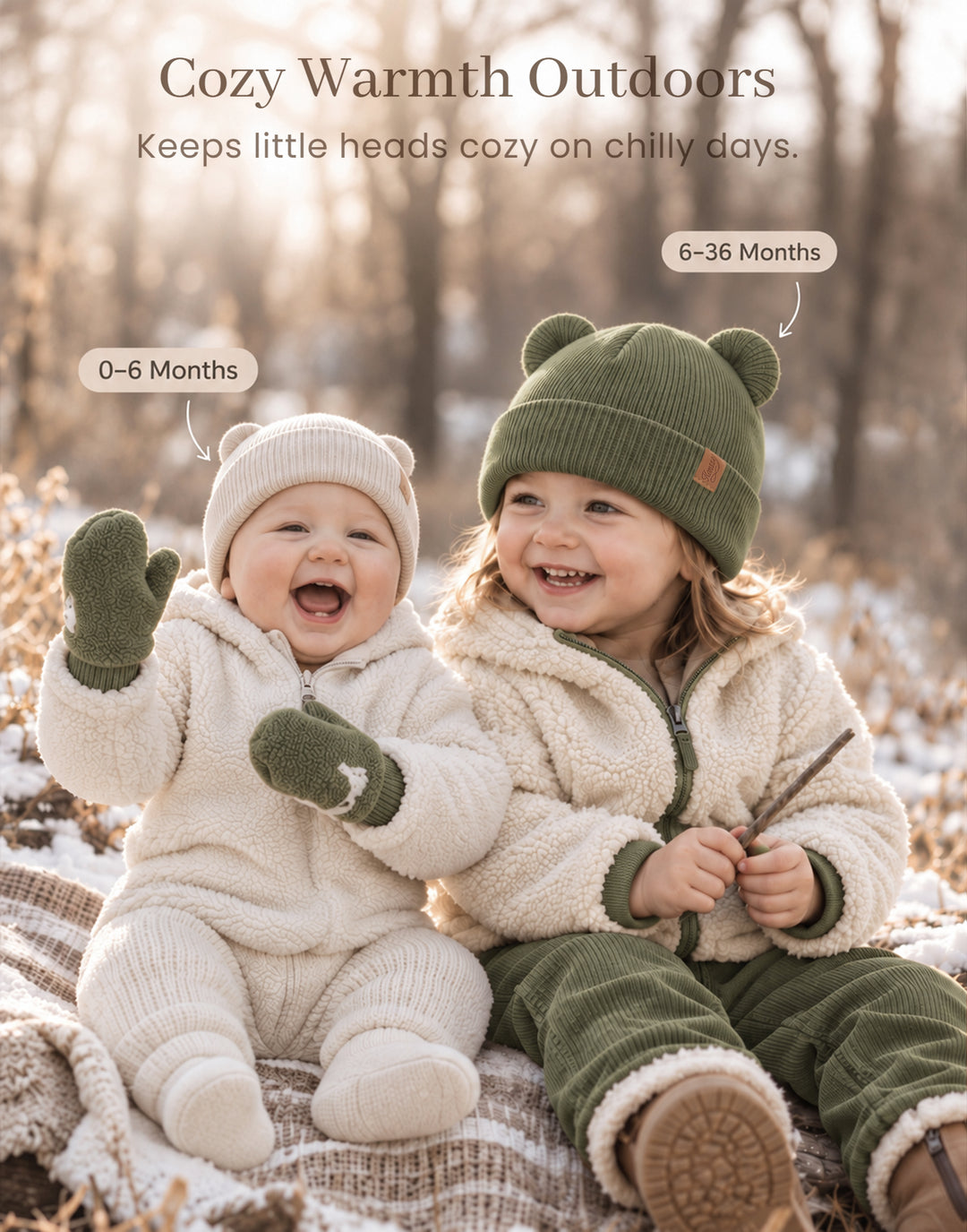 Konssy 4 Pack Baby Beanie with Bear Ear Warm Winter Hat for Newborn Infant Cozy Double-Layer Knitted Warm Cap, Extra-Soft Stretch Beanies, Multicolor Set, Baby Winter Hat for Boys and Girls 0-6 Months