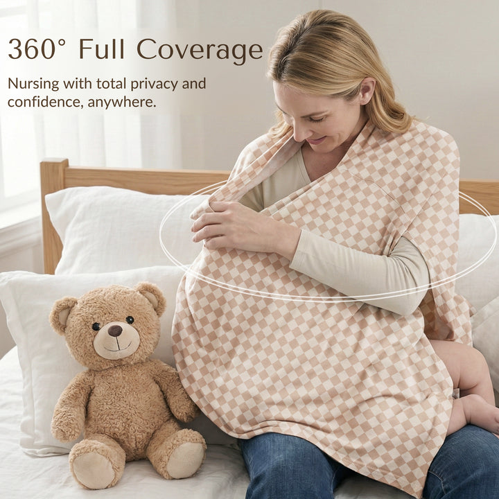 Konssy Rayon Made from Bamboo Nursing Cover for Breastfeeding, Buttery-Soft 360° Full Privacy Nursing Poncho, Breathable Stretchy Breastfeeding Cover, Multi-Use Car Seat Canopy (Baby Apricot Plaid)