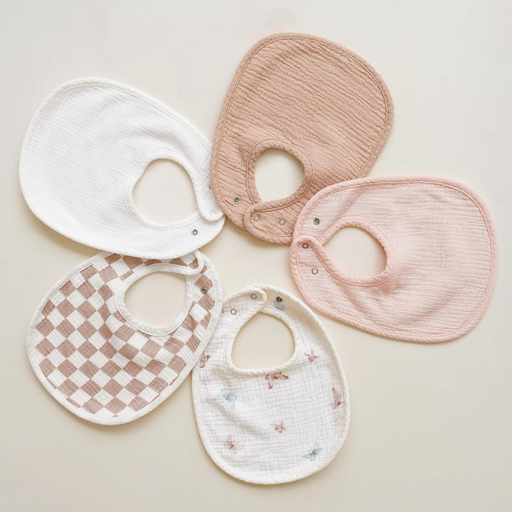 Konssy 8-Pack Muslin Baby Bibs, Adjustable Fit for Drooling and Teething Soft Absorbent, Drool Bibs for Baby Boys Girls, Cotton Front with Fleece Backing, Newborn to Toddler 0-36M