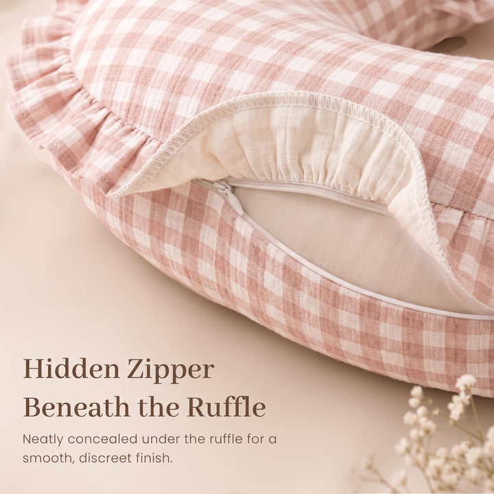 Konssy 100% Muslin Cotton Soft Nursing Pillow Covers with Ruffle Trim Covers Only, Breathable & Machine Washable Slipcover, Baby Breastfeeding Pillow Cover for Newborn Boys & Girls, in gift box