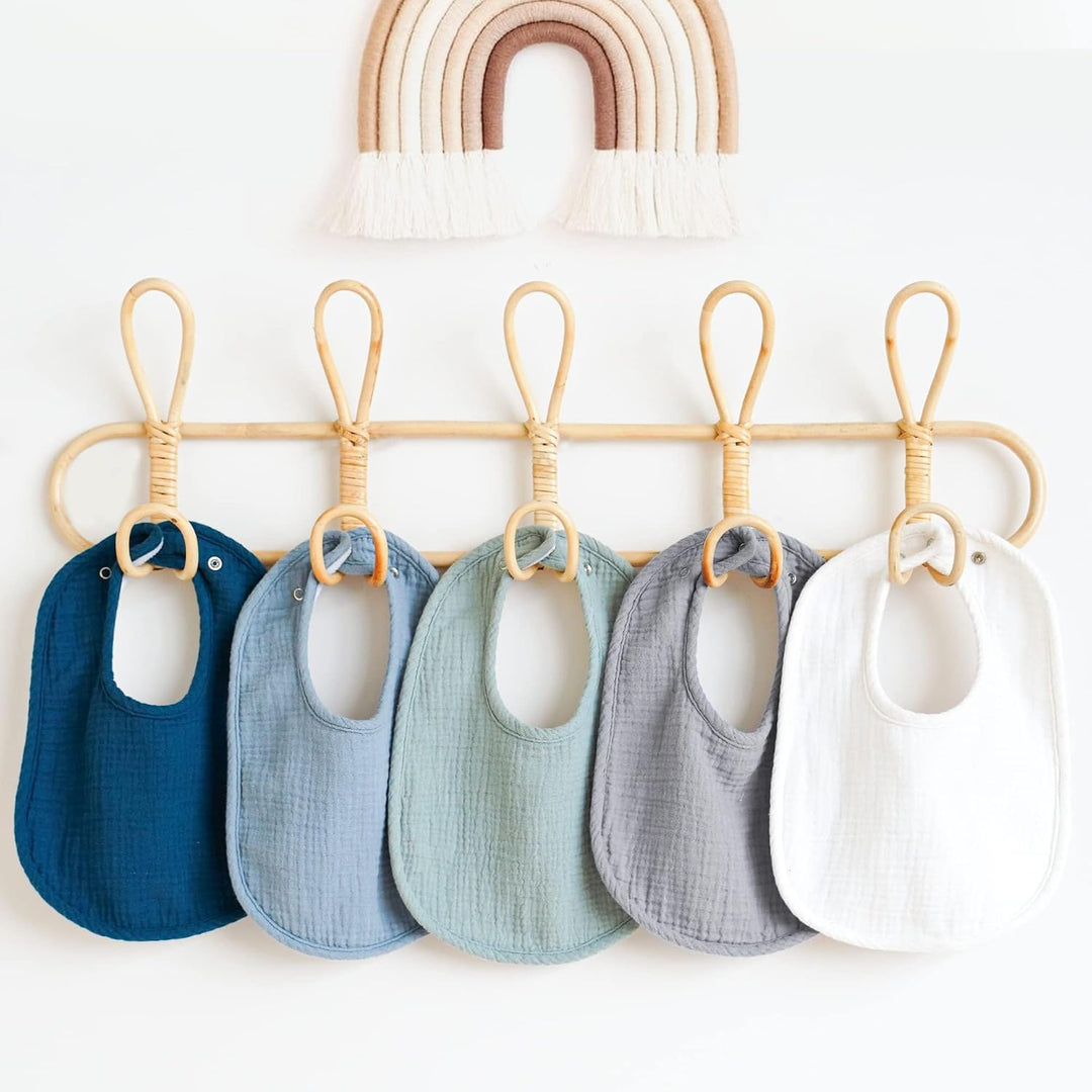 Konssy 8-Pack Muslin Baby Bibs, Adjustable Fit for Drooling and Teething Soft Absorbent, Drool Bibs for Baby Boys Girls, Cotton Front with Fleece Backing, Newborn to Toddler 0-36M