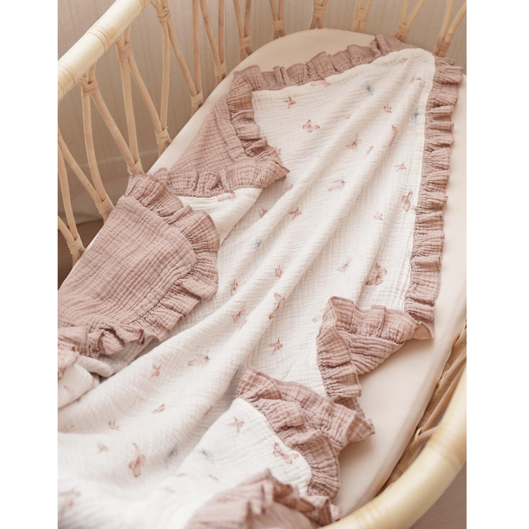 Konssy Flounce Muslin Baby Blankets, Cotton Crib Blanket for Baby Infant Toddler, Super Soft and Lightweight Nursery Blankets 40"x36"